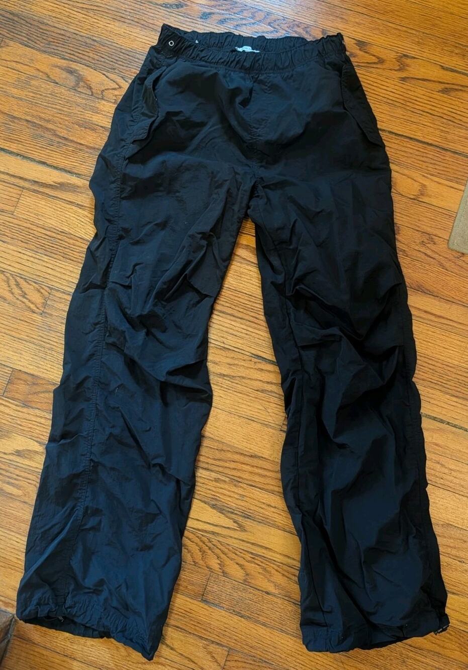 Love Tree Womens M Black Nylon Parachute Pants Adjustable Hiking Joggers Pockets